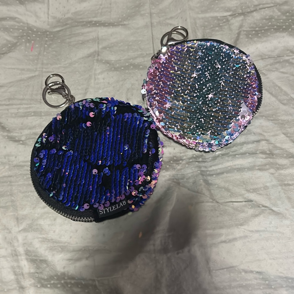 2 Style Lab Sequin Coin Purses with Key Rings